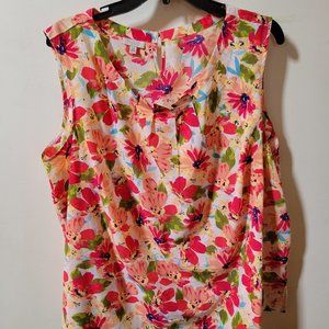 Talbots 2XL XXL Pink Orange Floral Sleeveless Top